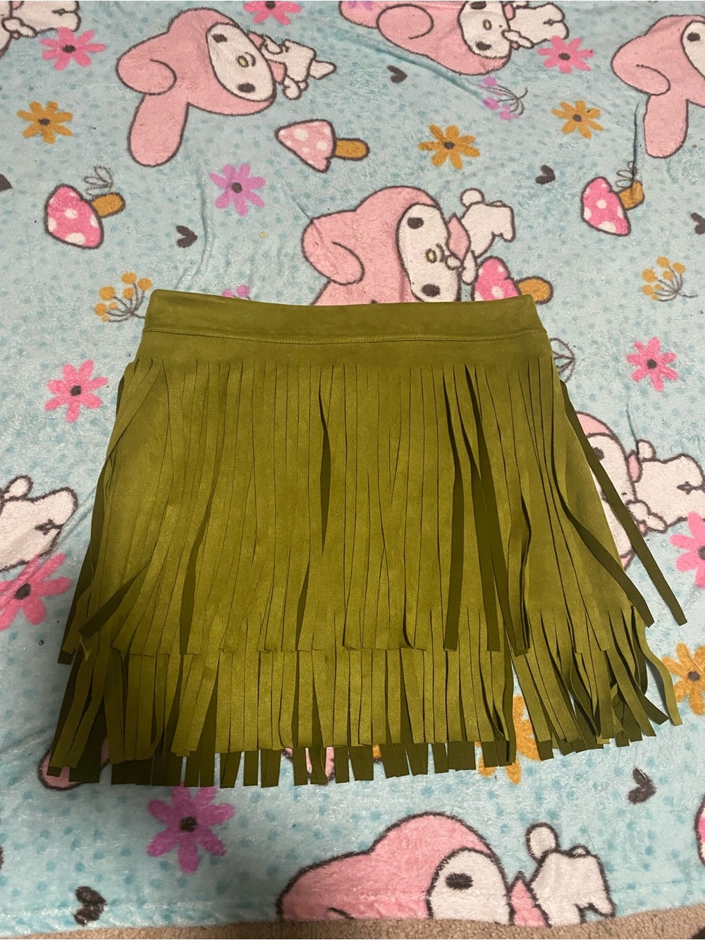 Fringed Olive Mini Skirt